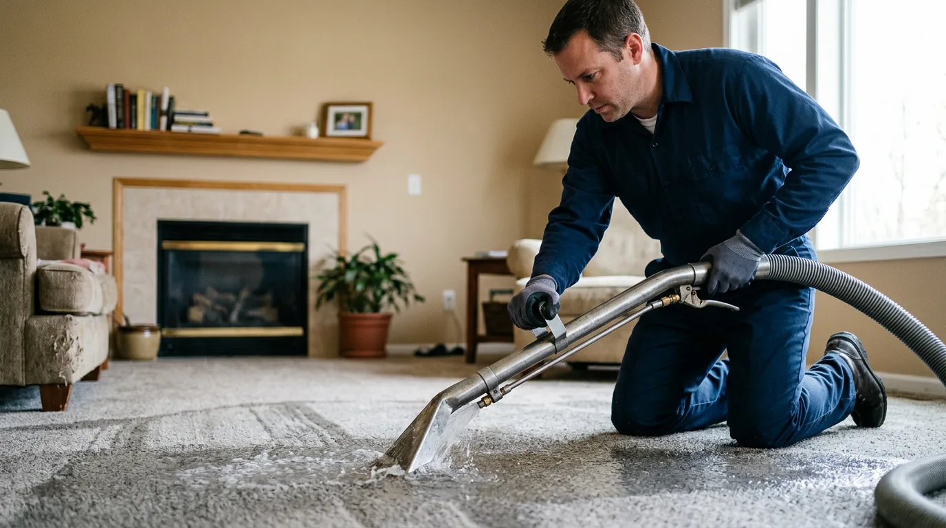 Water damage restoration technician working near Colonia, NJ